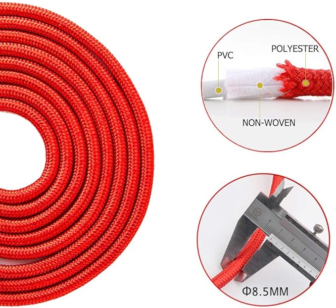 Redify Weighted Jump Rope for Workout Fitness(1LB), Tangle-Free Ball Bearing Rapid Speed Skipping Rope for MMA Boxing Weight-loss,Aluminum Handle Adjustable Length 9MM Fabric Cotton+9MM Solid PVC Rope