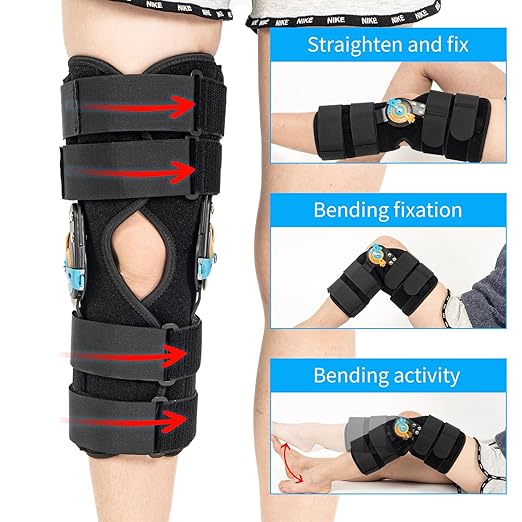 Hinged ROM Knee Brace Adjustable Knee Immobilizer Support for Knee Pain ACL MCL PCL Arthritis Meniscus Tear Post OP Recovery for Men and Women Side Stabilizers Torn Meniscus Orthopedic Orthosis (Upgraded - with Shoulder Strap, Large)