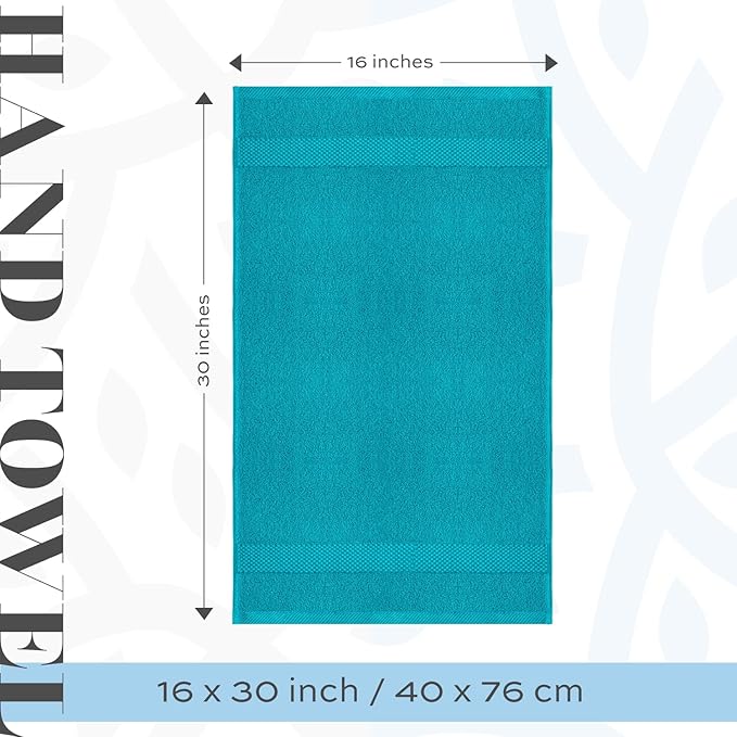 White Classic Luxury Hand Towels | Cotton Hotel spa Bathroom Towel | 16x30 | 6 Pack | Aqua