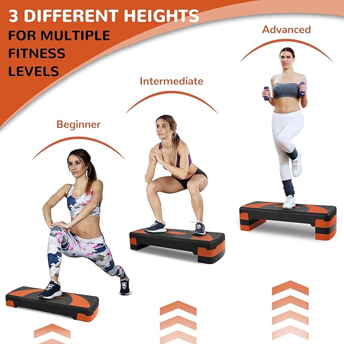 Step Aerobic Platform, 31" Exercise Step with 3 levels Adjustable Height, 4 Stackable Risers, Fitness Training Workout Stepper for Home Gym, Cardio Strength, Black & Pink