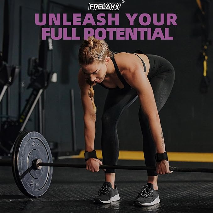 Frelaxy Lifting Wrist Straps Women and Men, Weight Lifting Grips with Cushion Wrist Loop, Double Layer Leather and Storage Pouch, Gym Workout Straps for Deadlift and Powerlifting