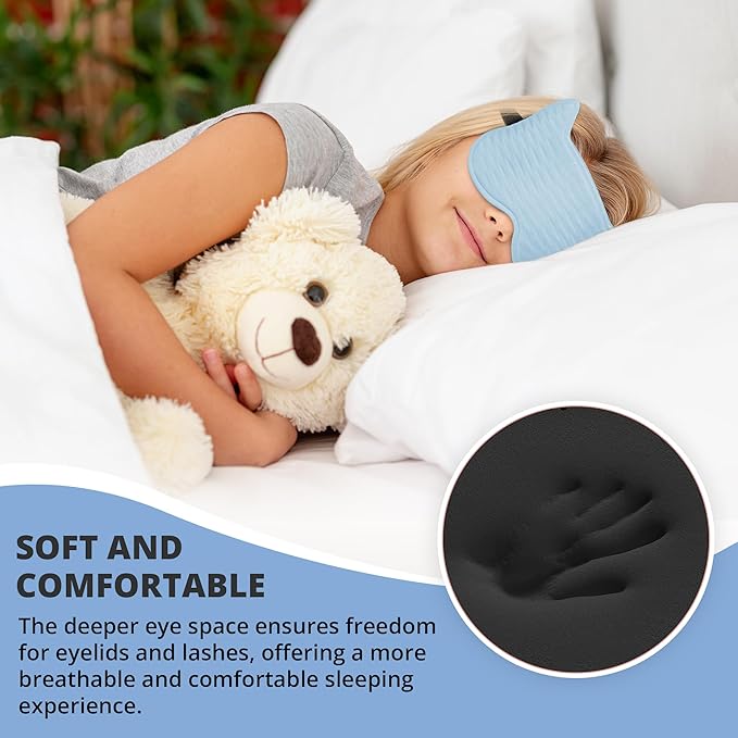 3D Kids Sleep Eye Mask: 3D Contoured Cup Sleeping Masks, Blindfold Sleep Eye Cover with Adjustable Strap, Memory Foam Lightweight Night Eyeshade for Boys Girls Teens (Blue)