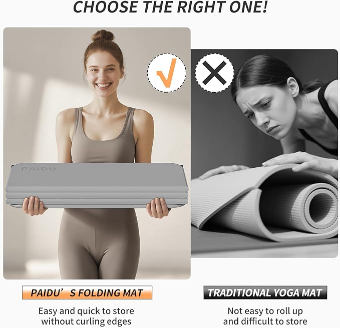 Foldable Fitness Yoga Mat | 2/5" (10MM) Extra Thick | SGS Certified Non-Slip TPE | 75x26" Extra Long-Wide | Portable & Easy Store | for Yoga, Pilates, Home Gym & Full-Body Workouts