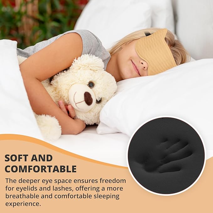 3D Kids Sleep Eye Mask: 3D Contoured Cup Sleeping Masks, Blindfold Sleep Eye Cover with Adjustable Strap, Memory Foam Lightweight Night Eyeshade for Boys Girls Teens (Orange)