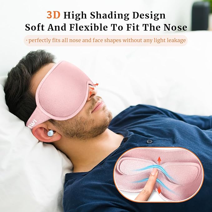 Sleep Eye Mask 3D Contoured Cup Soft and Gentle, Breathable, Comfortable for Side Sleeping, Travellers, Yoga, Men, Women, Adjustable, with Silicone Ear Plugs for Sleeping Noise Reductions