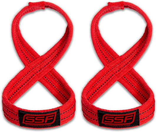 SERIOUS STEEL FITNESS Red Figure 8 Lifting Straps | Deadlift & Strongman Axle Straps - 3 Sizes