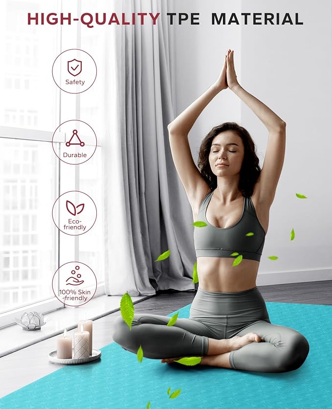 HAPBEAR Large Yoga Mat - 72"x36"x6mm (1/4 inch), Extra Wide Non-Slip Exercise Mat for Home Workout, Yoga, Pilates & Stretching, Durable & Eco-Friendly, Includes Bonus Resistance Bands & Carry Bag