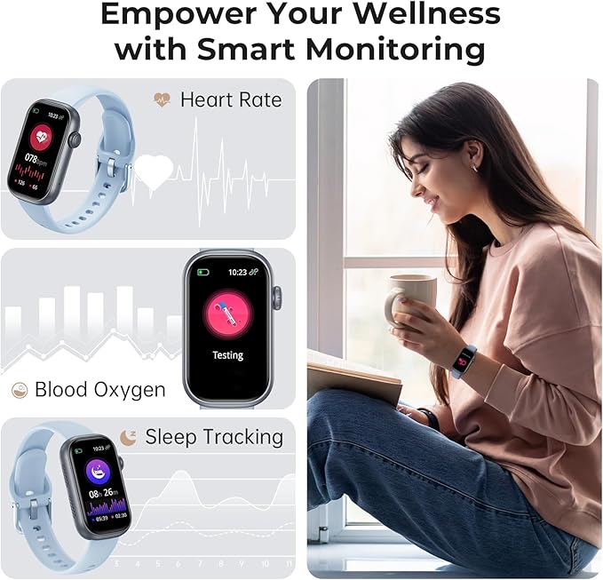 Fitness Tracker for Men Women, 24/7 Heart Rate, SpO2 and Sleep Monitor Health Watch, Calorie Step Counter Fitness Watch IP68 Waterproof Smart Watch for Android and iOS, Light Blue