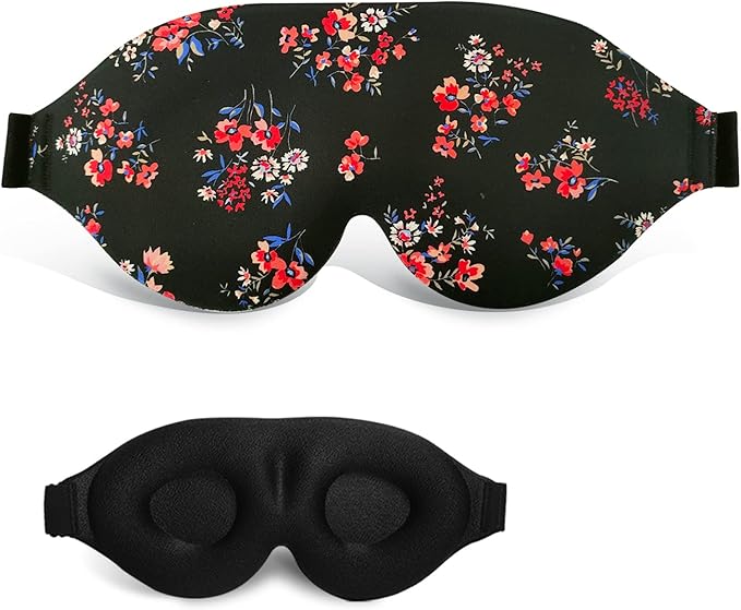 3D Sleep Mask, 100% Blackout 3D Contoured Sleep Eye Mask, Comfortable & Super Soft Sleeping Mask with Adjustable Straps for Women, Men, Sleeping Travel Yoga Naps (Floral)