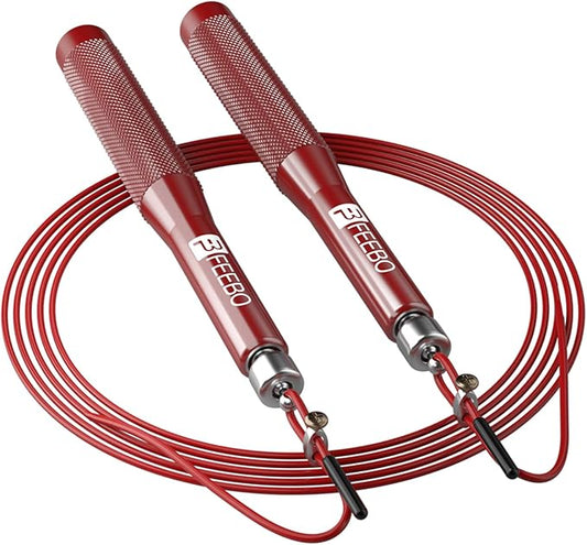 feebo High Speed Jump Rope with Double Ball Bearing, Adjustable Tangle-Free Jumping Rope with 2 Speed Rope & Aluminum Non-Slip Grip, Weighted Skipping Rope for Double Unders,Boxing, MMA, Fitness