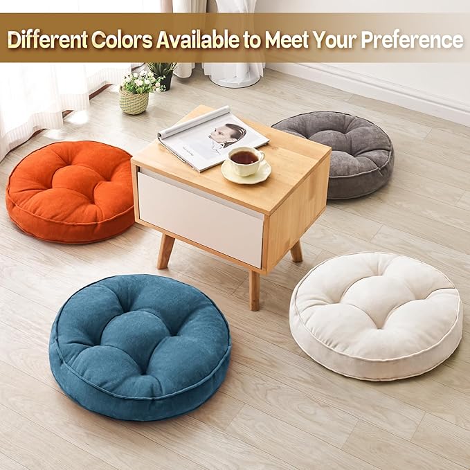 Floor Pillow Set of 2, Memory Foam Floor Cushions for Adults, Large Round Meditation Pillow for Sitting, 22 x 22 Inches (Round | Grey)