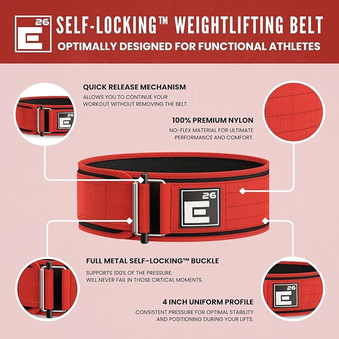 Element 26 Self-Locking Weight Lifting Belt - Premium Weightlifting Belt for Serious Functional Fitness and Olympic Lifting Athletes - Lifting Support for Men and Women - Deadlift Training Belt