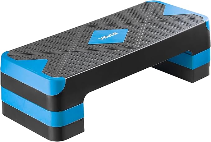 VEVOR Aerobic Exercise Step Platform, 28-Inch Workout Aerobic Stepper, Height Adjustable Fitness Training Step Deck Trainer with 4 Risers, Non-Slip Surface Bench for Home Gym Cardio Strength