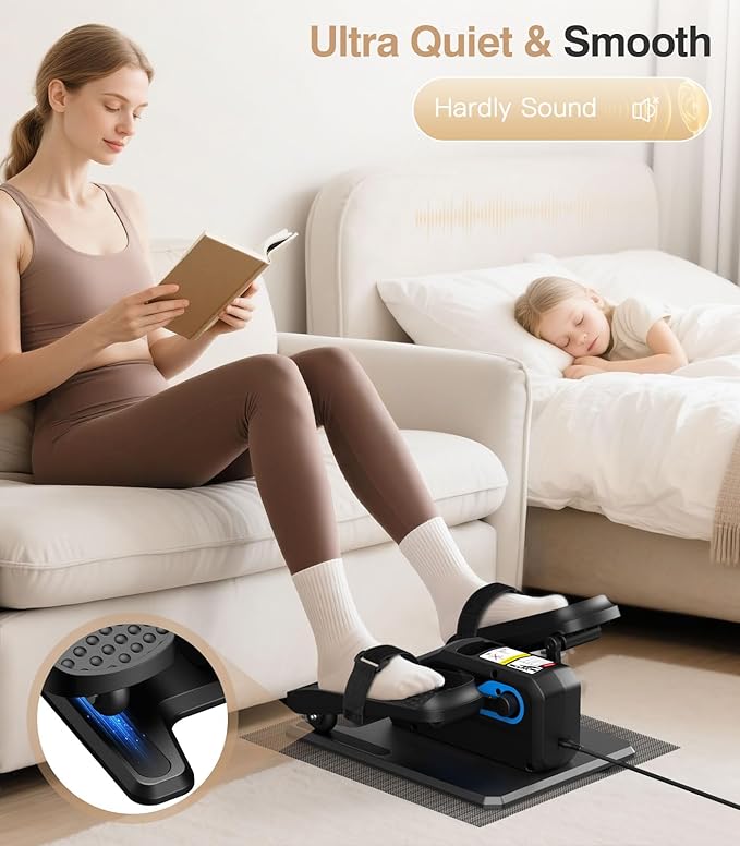 Under Desk Elliptical Machine,Ellipse Leg Exerciser Electric with Remoter,12 Manual Adjustable Speed and 3 Automatic Speed,Portable Seated Pedal Exerciser for Seniors,Adults,Home,Office