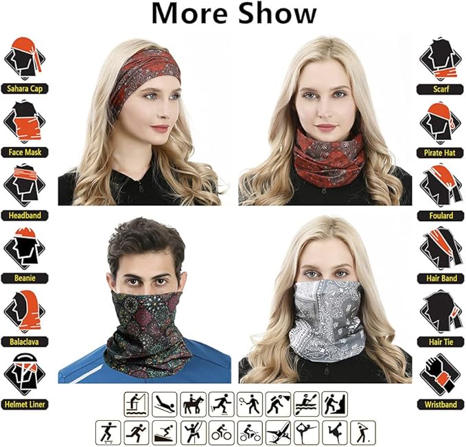Neck Gaiter Headband Headwear Head Wrap Face Mask Magic Scarf Bandana for Men and Women
