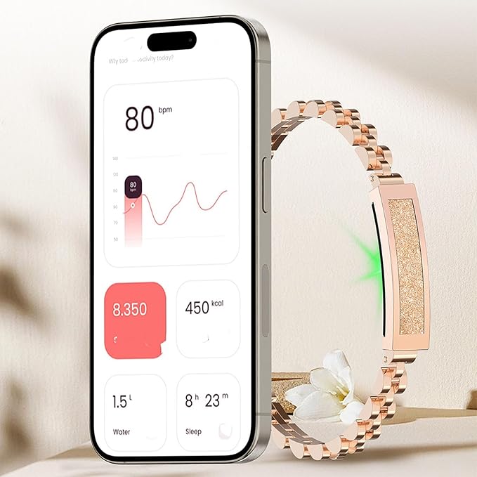 Smart Health Wristband, Zinc Alloy Bluetooth IP68 Health Fitness Tracker Screenless Smart Bracelet Step Counter for Sleep Sports Tracking