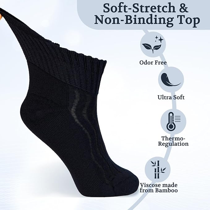 +MD Diabetic Socks for Men Women 6 Pairs,Non-Binding Top Extra Wide Ankle/Crew Socks, for Edema Circulator 9-11 10-13 13-15