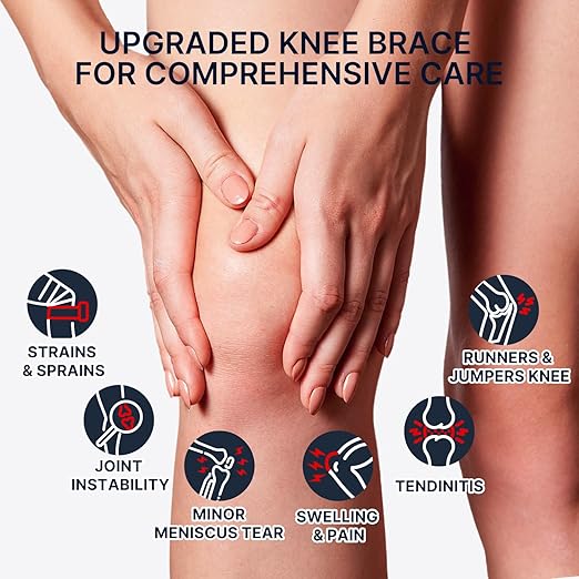 Fit Geno Knee Brace for Meniscus Tear: Adjustable Knee Support with Side Stabilizers & Patella Gel Pads for Knee Pain Relief - M/L