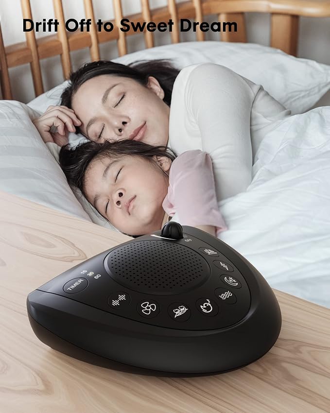 White Noise Machine, Cordless Sleep Sound Machine with 24 Soothing Sounds, Timer & Memory Function, Headphone Jack, USB Charging, Powered by AC or Battery for Baby, Kids, Adults, Travel