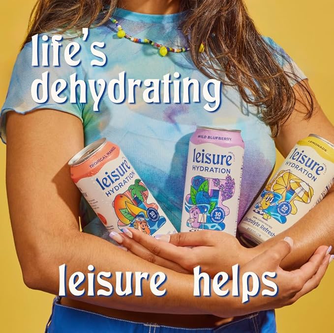 Leisure Hydration Non-Carbonated Electrolyte Refresher, Variety Pack - Low Sugar Nutrient Enhanced Water Beverage - Get The Best Hydration Packed w/ Magnesium & Ashwagandha For Mood & Stress Support, Non-GMO, 16 oz (12-Cans)