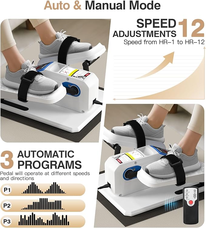 Under Desk Elliptical Machine,Ellipse Leg Exerciser Electric with Remoter,12 Manual Adjustable Speed and 3 Automatic Speed,Portable Seated Pedal Exerciser for Seniors,Adults,Home,Office