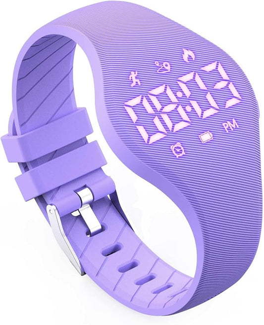 Kids Led Fitness Tracker Watch for Boys Girls, No App, Digital Sport Wristwatch, Waterproof, with Pedometer Alarm Clock, for Teens Children Students Ages 5-16 (Purple)
