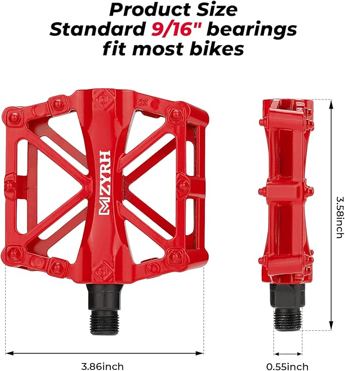KEMIMOTO Mountain Bike Pedals MTB Bicycle Flat Pedals, 9/16'' CNC Aluminum Durable Sealed Bearings for Most Bikes BMX MTB Enduro Downhill Trail (Two Pack) (Red)