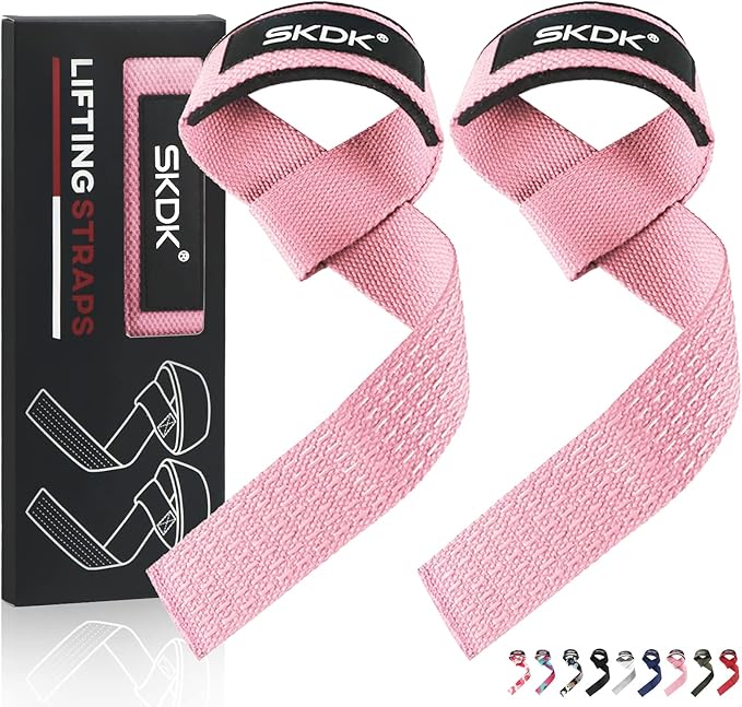 SKDK Cotton Hard Pull Wrist Lifting Straps Grips Band-Deadlift Straps with Neoprene Cushioned Wrist Padded and Anti-Skid Silicone - for Weightlifting, Bodybuilding, Xfit, Strength Training