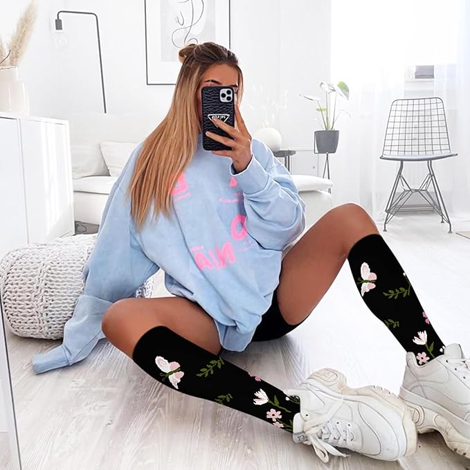 FuelMeFoot 6 Pairs Compression Socks for Women & Men 15-20mmHg Graduated Support Knee High Socks for Nurses, Travel, Athletic