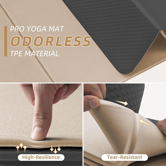 ILILI Foldable Yoga Mat, 10mm Thick, TPE Material, Extra Long 75"L x 26"W, Soft and Comfortable Folding Mat 0.4 Inches, Easy to Carry and Store, 190*66cm Portable Multi-Functional Use for Yoga, Home Exercise & Outdoor