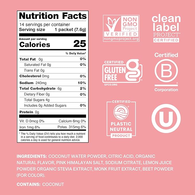 Cure Hydration | Plant-Based Electrolyte Drink Mix | No Added Sugar | FSA-HSA | Dehydration Relief Powder Made with Coconut Water | Non-GMO | Vegan | Pouch of 14 Packets - Strawberry Kiwi