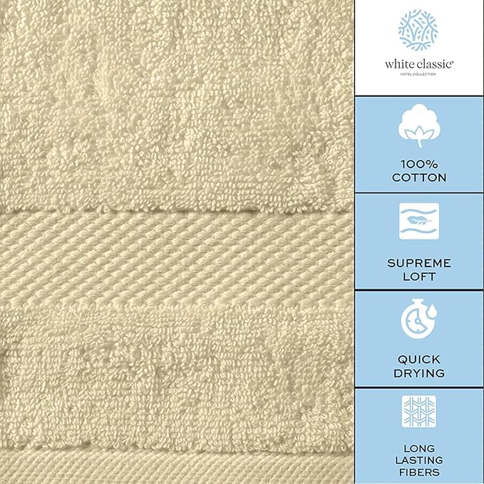 White Classic Luxury Hand Towels | Cotton Hotel spa Bathroom Towel | 16x30 | 6 Pack | Beige