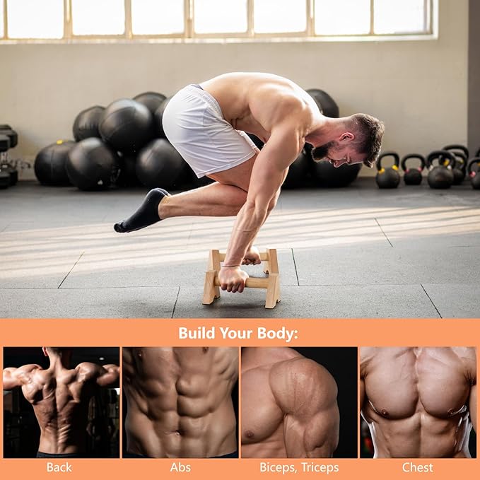 Beech Wood Non-Slip Parallettes Push Up Bar for Men, Strength Training Equipment Calisthenics Gymnastics Bars, Pushup Handles for Home Fitness, Workouts, Calistenia