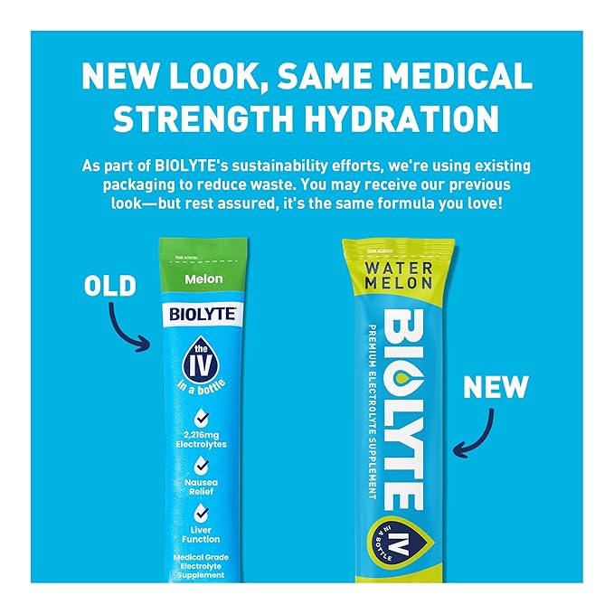 BIOLYTE IV Electrolyte Powder Packets, IV Liquid Drink Mix for Water, Doctor-Developed Hydration, Approved Dehydration Relief, Chemotherapy Must Haves for Women & Men - Watermelon (16 Pack)