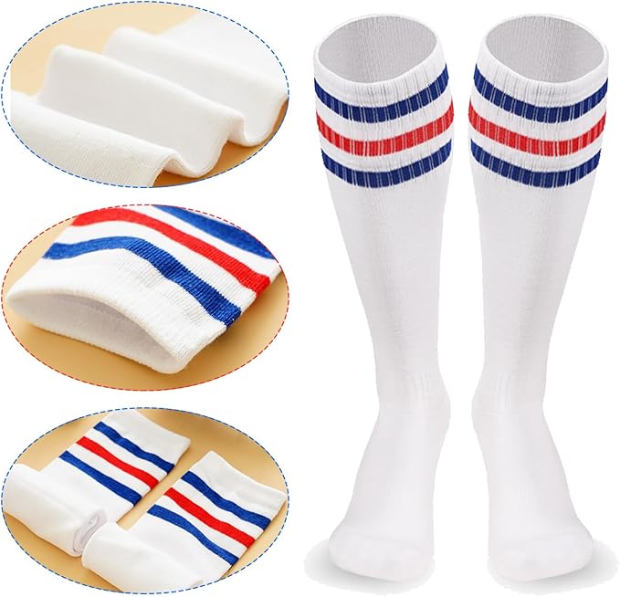 10 Pieces Striped Sweatbands and Striped Socks Set Headbands Wrist Sweat Bands for Men and Women Sports 80s 90s Fitness