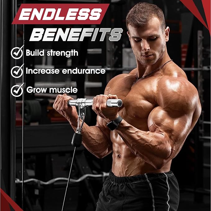 Yes4All Cable Machine Attachment, Row Handles, Tricep Rope, Straight Bar, V Bar, LAT Pulldown Accessories Load 880 LB for Home Gym