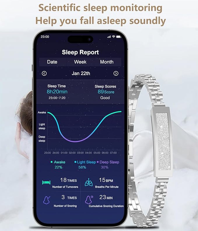 Smart Bracelet Fitness Tracker Heart Rate Monitor Sleep Tracker Step Counter Calories Pedometer Activity Tracker Remote Camera Dress Health Wristband for Women Ladies