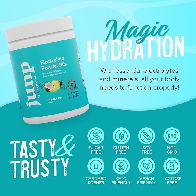 JUNP Electrolytes Powder No Sugar No Carbs – Pina Colada Coconut Pineapple Keto Electrolyte Drink Mix - Potassium & Salt Hydration Powder Electrolytes - Zero Calorie Sugar Free Electrolyte Powder 90ct