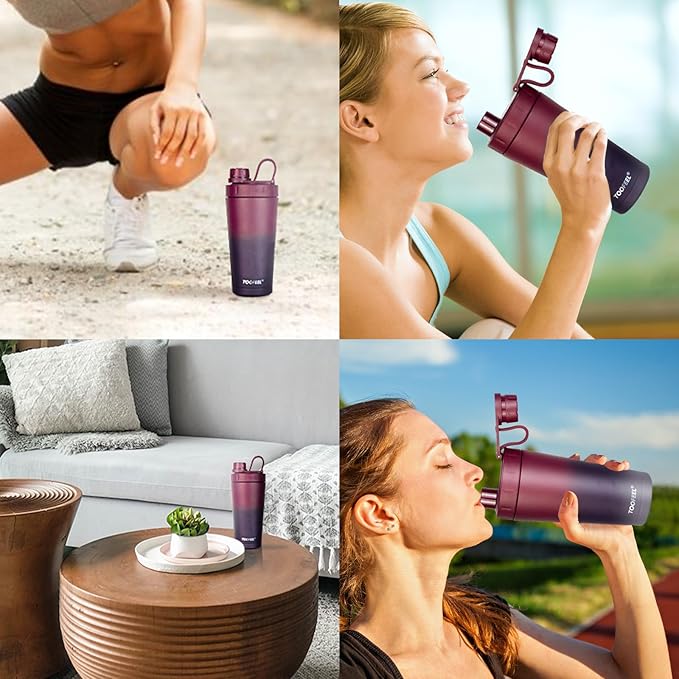TOOFEEL Stainless Steel Shaker Bottle - 20 oz Double Walled Insulated Protein Shaker Cup, Keeps Cold/Hot for Gym Workout
