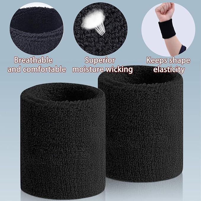 10 Pair Sweat Bands for Wrists,Tennis Wristband Absorbing Cotton Terry Cloths Arm Sweat Bands for Women Men Wrist Band for Football Basketball, Running