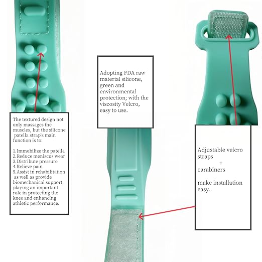 Sports Silicone Patellar Tendon Support Strap: Adjustable 2pcs Knee Brace or Pain Relief & Knee Band Stabilizer for Tendonitis Jumpers Running Sports Basketball Women (Green)