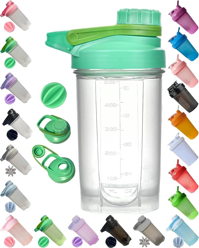 Shaker Bottle Perfect Nutrition w. Plastic Whisk Ball,Full Body for Microwave Heating(No Metal,BPA Free),Moden Loop Top,Dishwasher Safe,Leak Proof,Protein Powder/Fruit Juice Mixer 16oz(Green