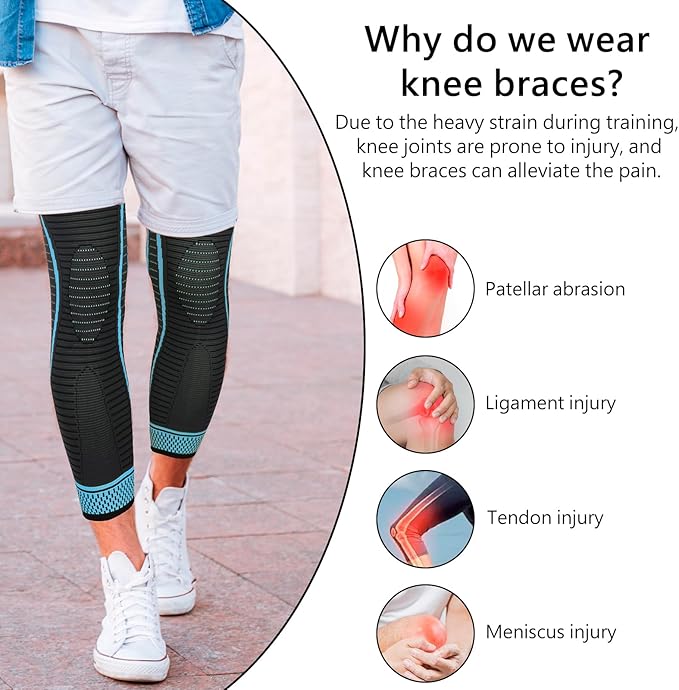 Full Leg Compression Sleeves 2 Pack Long Knee Support for Men and Women for ACJ, Meniscus Tear, Arthritis