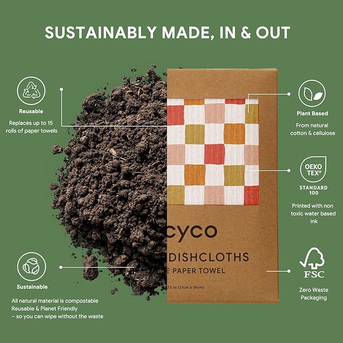 RECYCO Swedish Dishcloths for Kitchen | 6 Pack Desert Sunset Washable Dish Rags | Cellulose Reusable Cleaning Paper Towels | Absorbent Counter Dish Cloth Sponge Kitchen Wipes, 8" L x 7" W