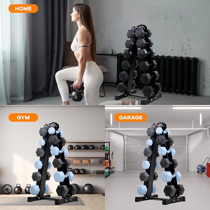 Heavy Duty Dumbbell & Kettlebell Storage Rack Stand, Space-Saving Weight Organizer with Anti-Slip Pads for Home Gym (Dumbbells Not Included)