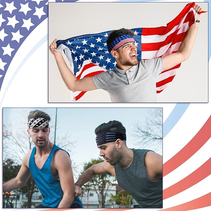 9 pcs Sweatbands for Men Workout Sport Headbands for Men Camo Headband Sweat Absorbing Headband Wide Sweatband for Head Basketball Football Cycling Running Yoga, 4.7 x 9.8 Inch