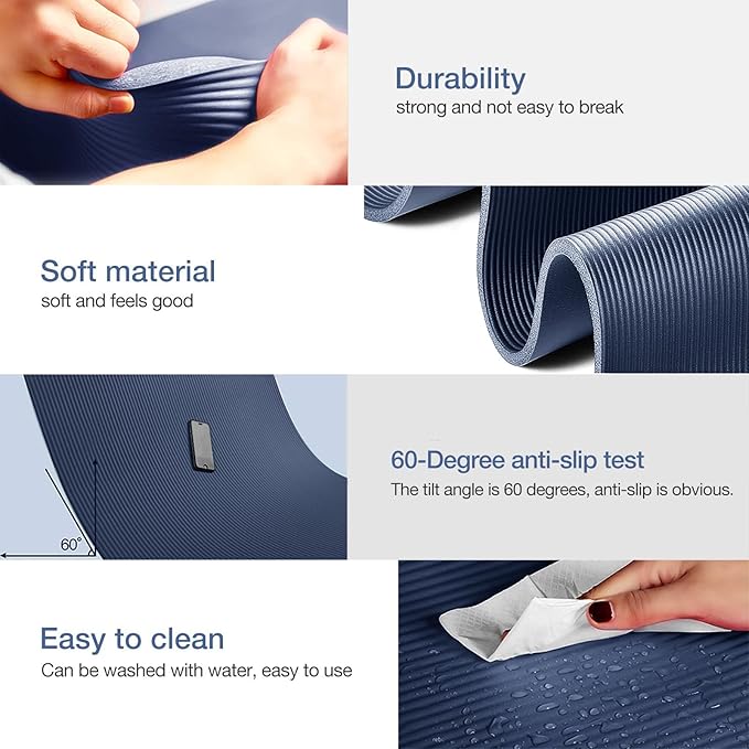 Yoga Mat Non Slip NBR Thick Yoga Mat, 72"L x 32"/24"W x 0.6"/0.4"TH (185cm x 80cm/61cm x 15mm/10mm), Anti-Tear Exercise Mat with Carrying Strap and Bag, Workout Mats for Yoga, Pilates, Floor Exercises