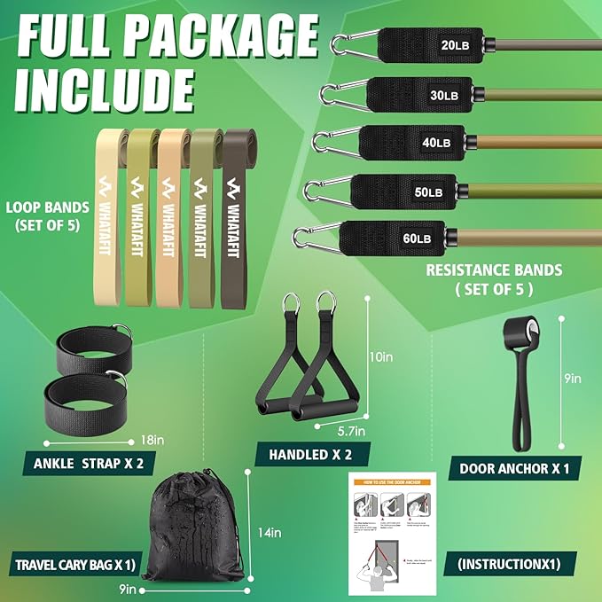 WHATAFIT Resistance Bands, Exercise Bands,Resistance Bands for Working Out, Work Out Bands with Handles for Men and Women Fitness, Strength Training Home Gym Equipment