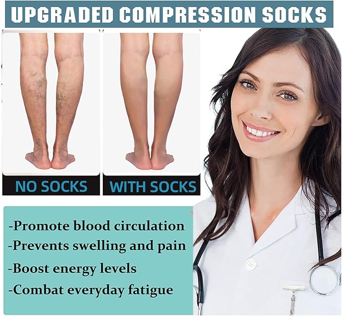 Graduated Compression Socks for Women&Men 20-30mmhg Knee High Socks Travel Hiking Running Stocking