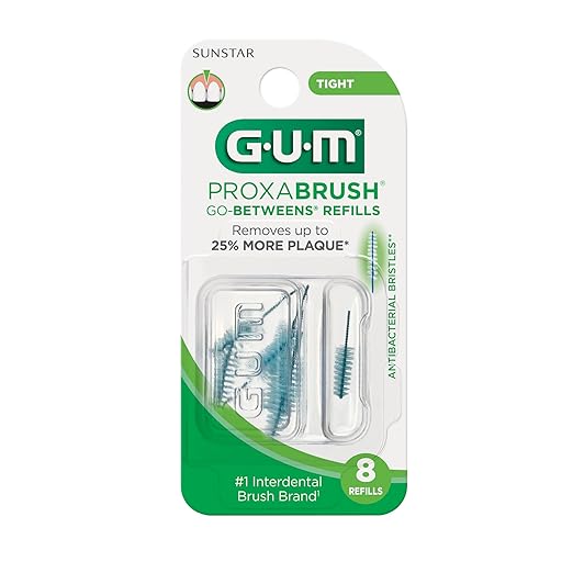 GUM Proxabrush Go-Betweens Refills - Tight - Compatible with GUM Permanent Handle -Reusable Interdental Brushes for Tight Teeth - Soft Bristled Dental Picks, 8 Count(Pack of 6)